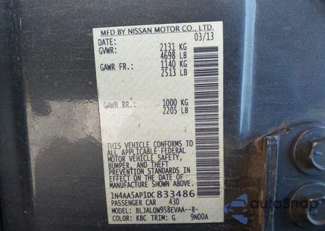 2013 Nissan Maxima 3.5 S from USA, damaged, VIN 1N4AA5AP1DC833486